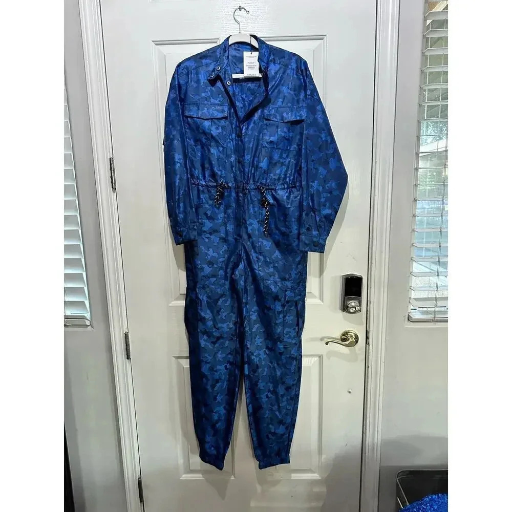 Mistress Rocks Los Angeles Blue Camo Print Drawstring 3/4 Jumpsuit Size Small